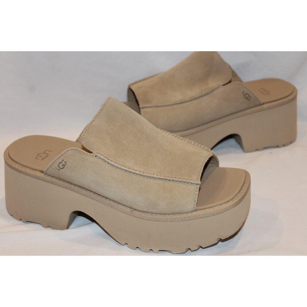 UGG WOMEN'S NEW HEIGHTS SUEDE SLIDE SANDALS MSD TAN‎ NWOB SZ 9.5